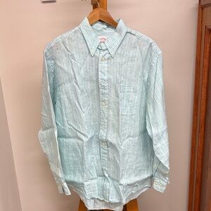 Brooks Brothers Men's Light Blue Striped Button-Down Linen Shirt Large